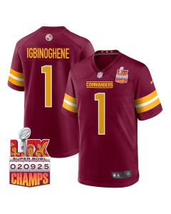 Noah Igbinoghene 1 Washington Commanders Super Bowl LIX Champions Patch Game Men Jersey – Burgundy