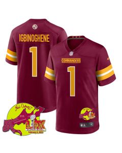 Noah Igbinoghene 1 Washington Commanders Super Bowl LIX New Orleans Patch Game Men Jersey – Burgundy