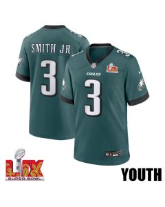 Nolan Smith Jr. #3 Philadelphia Eagles Super Bowl LIX YOUTH Jersey – Midnight Green