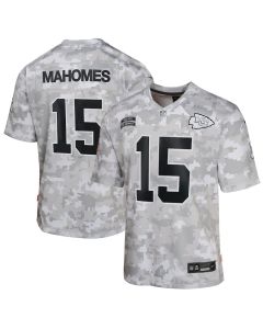 Patrick Mahomes 15 Kansas City Chiefs 2024 Salute to Service Game YOUTH Jersey – Arctic Camo