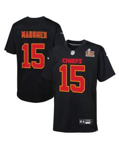 Patrick Mahomes 15 Kansas City Chiefs Youth Super Bowl LIX Patch Fashion Game Jersey – Carbon Black