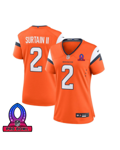 Patrick Surtain II 2 Denver Broncos 2025 Pro Bowl Patch Women Game Jersey – Orange