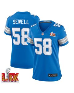 Penei Sewell #58 Detroit Lions Super Bowl LIX Women’s Jersey – Blue