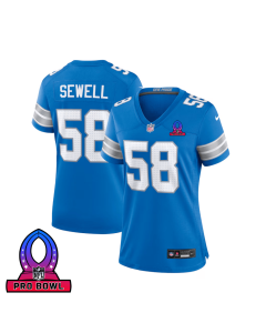 Penei Sewell 58 Detroit Lions 2025 Pro Bowl Patch Women Game Jersey – Blue