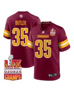Percy Butler 35 Washington Commanders Super Bowl LIX Champions Patch Game Men Jersey – Burgundy