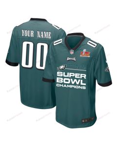 Philadelphia Eagles Super Bowl LIX Champions Straight Text Game Men Custom Jersey – Midnight Green