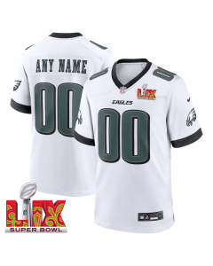 Philadelphia Eagles Super Bowl LIX Patch Game Men Custom Jersey – White