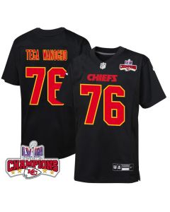 Prince Tega Wanogho 76 Kansas City Chiefs Super Bowl LVIII Champions 4 Stars Patch Fashion Game YOUTH Jersey – Carbon Black