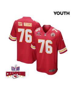 Prince Tega Wanogho 76 Kansas City Chiefs Super Bowl LVIII Champions 4 Stars Patch Game YOUTH Jersey – Red