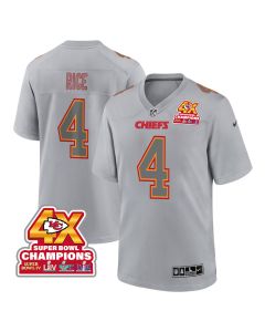 Rashee Rice 4 Kansas City Chiefs Super Bowl LVIII Champions 4X Atmosphere Fashion Game Men Jersey – Gray