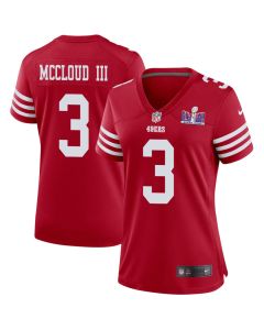 Ray-Ray McCloud III 3 San Francisco 49ers Super Bowl LVIII Patch Game Women Jersey – Scarlet