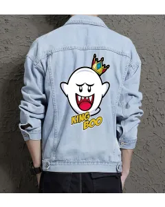 Retro King Boo Denim Jacket for Men – Nintendo Gift – Halloween Costume - Light Blue - Main View
