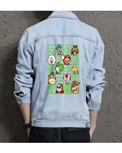 Retro Mario Denim Jacket for Men - Gift for Nintendo Fans - Christmas Present - Light Blue - Main View