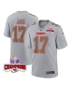 Richie James 17 Kansas City Chiefs Super Bowl LVIII Champions 4 Stars Patch Atmosphere Fashion Game Men Jersey – Gray