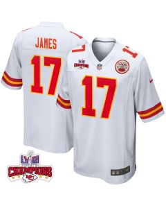 Richie James 17 Kansas City Chiefs Super Bowl LVIII Champions 4 Stars Patch Game Men Jersey – White