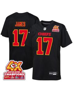 Richie James 17 Kansas City Chiefs Super Bowl LVIII Champions 4X Fashion Game YOUTH Jersey – Carbon Black