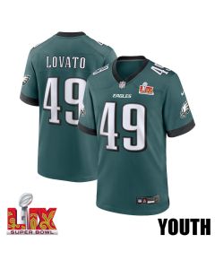 Rick Lovato #49 Philadelphia Eagles Super Bowl LIX YOUTH Jersey – Midnight Green