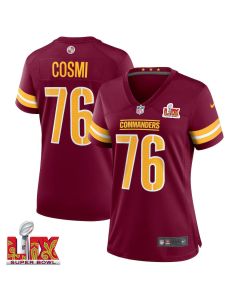 Sam Cosmi #76 Washington Commanders Super Bowl LIX Women’s Jersey – Burgundy