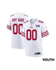 San Francisco 49ers Super Bowl LVIII Patch Game YOUTH Custom Jersey – White