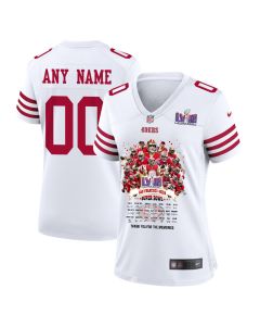 San Francisco 49ers Super Bowl LVIII Thanks For Memories Game Custom Women Jersey – White