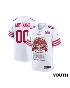 San Francisco 49ers Super Bowl LVIII Thanks For Memories Game Custom YOUTH Jersey – White