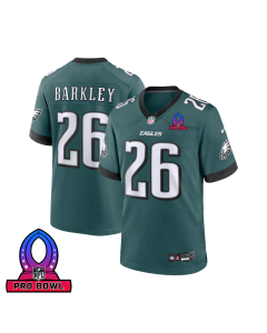 Saquon Barkley 26 Philadelphia Eagles 2025 Pro Bowl Patch Game Men Jersey – Midnight Green
