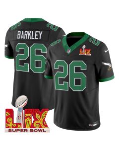 Saquon Barkley 26 Philadelphia Eagles Kelly Green Super Bowl Champions LIX Patch Vapor Limited Jersey – Black