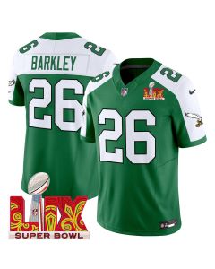 Saquon Barkley 26 Philadelphia Eagles Kelly Green Super Bowl Champions LIX Patch Vapor Limited Jersey – Kelly Alternate