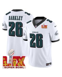 Saquon Barkley 26 Philadelphia Eagles Super Bowl Champions LIX Patch Vapor Limited Jersey – White