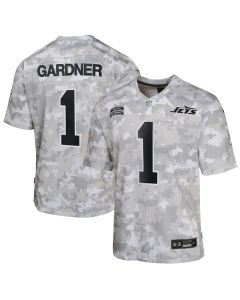 Sauce Gardner 1 New York Jets 2024 Salute to Service Game YOUTH Jersey – Arctic Camo