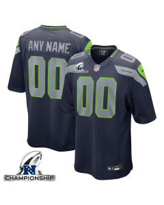 Seattle Seahawks AFC Championship Patch Game Men Custom Jersey – College Navy