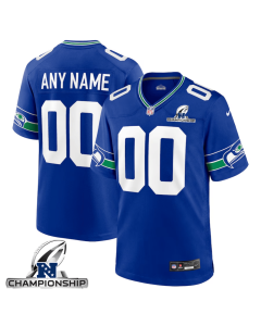 Seattle Seahawks AFC Championship Patch Throwback Game Men Custom Jersey – Royal