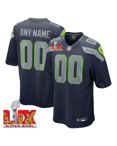 Seattle Seahawks Super Bowl LIX Patch Game Men Custom Jersey – College Navy