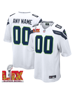 Seattle Seahawks Super Bowl LIX Patch Game Men Custom Jersey – White