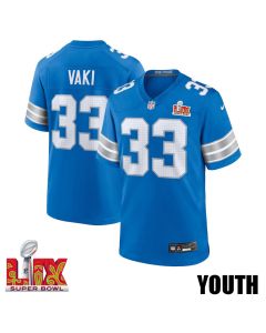 Sione Vaki #33 Detroit Lions Super Bowl LIX YOUTH Jersey – Blue