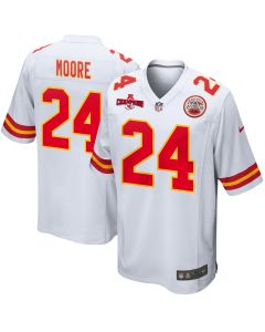 Skyy Moore 24 Kansas City Chiefs AFC Champions Patch Game Men Jersey – White