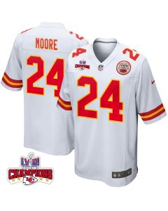 Skyy Moore 24 Kansas City Chiefs Super Bowl LVIII Champions 4 Stars Patch Game Men Jersey – White