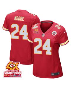 Skyy Moore 24 Kansas City Chiefs Super Bowl LVIII Champions 4X Game Women Jersey – Red