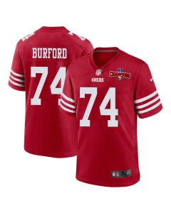 Spencer Burford 74 San Francisco 49ers NFC Champions Patch Game Men Jersey – Scarlet