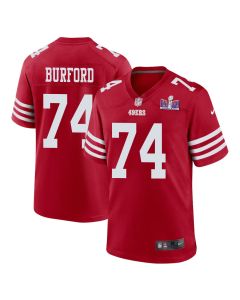 Spencer Burford 74 San Francisco 49ers Super Bowl LVIII Patch Game Men Jersey – Scarlet