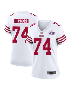 Spencer Burford 74 San Francisco 49ers Super Bowl LVIII Patch Game Women Jersey – White