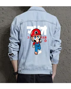 Supper Payaso Men's Denim Jacket - Retro Gamer Gift - Stylish Outerwear - Father's Day Present - Light Blue - Main View
