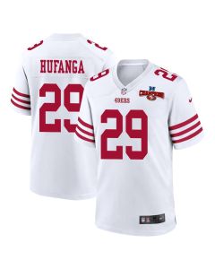 Talanoa Hufanga 29 San Francisco 49ers NFC Champions Patch Game Men Jersey – White