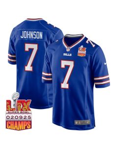 Taron Johnson 7 Buffalo Bills Super Bowl LIX Champions Patch Game Men Jersey – Royal