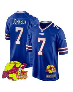 Taron Johnson 7 Buffalo Bills Super Bowl LIX New Orleans Patch Game Men Jersey – Royal