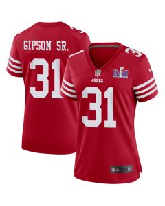Tashaun Gipson Sr. 31 San Francisco 49ers Super Bowl LVIII Patch Game Women Jersey – Scarlet