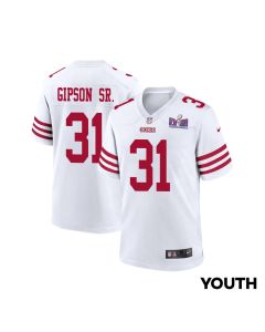 Tashaun Gipson Sr. 31 San Francisco 49ers Super Bowl LVIII Patch Game YOUTH Jersey – White
