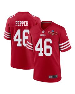 Taybor Pepper 46 San Francisco 49ers NFC Champions Patch Game Men Jersey – Scarlet