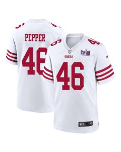 Taybor Pepper 46 San Francisco 49ers Super Bowl LVIII Patch Game Men Jersey – White
