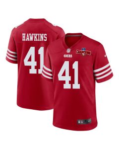 Tayler Hawkins 41 San Francisco 49ers NFC Champions Patch Game Men Jersey – Scarlet
